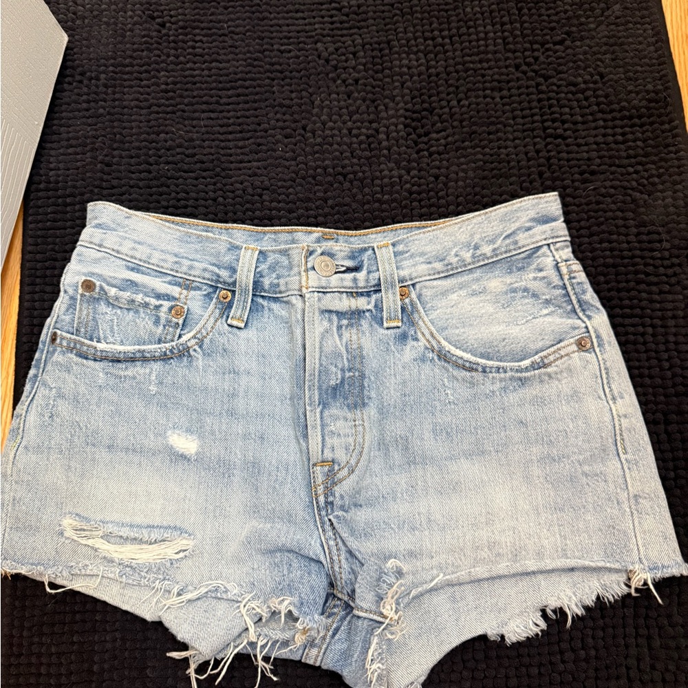 Levi's Blue Jean Shorts Distressed Frayed Hem